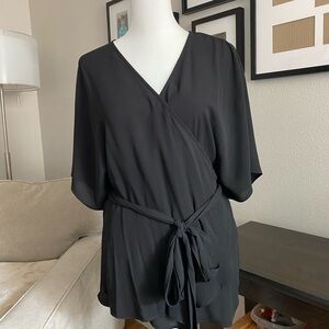 Elegant Black Wrap Blouse
